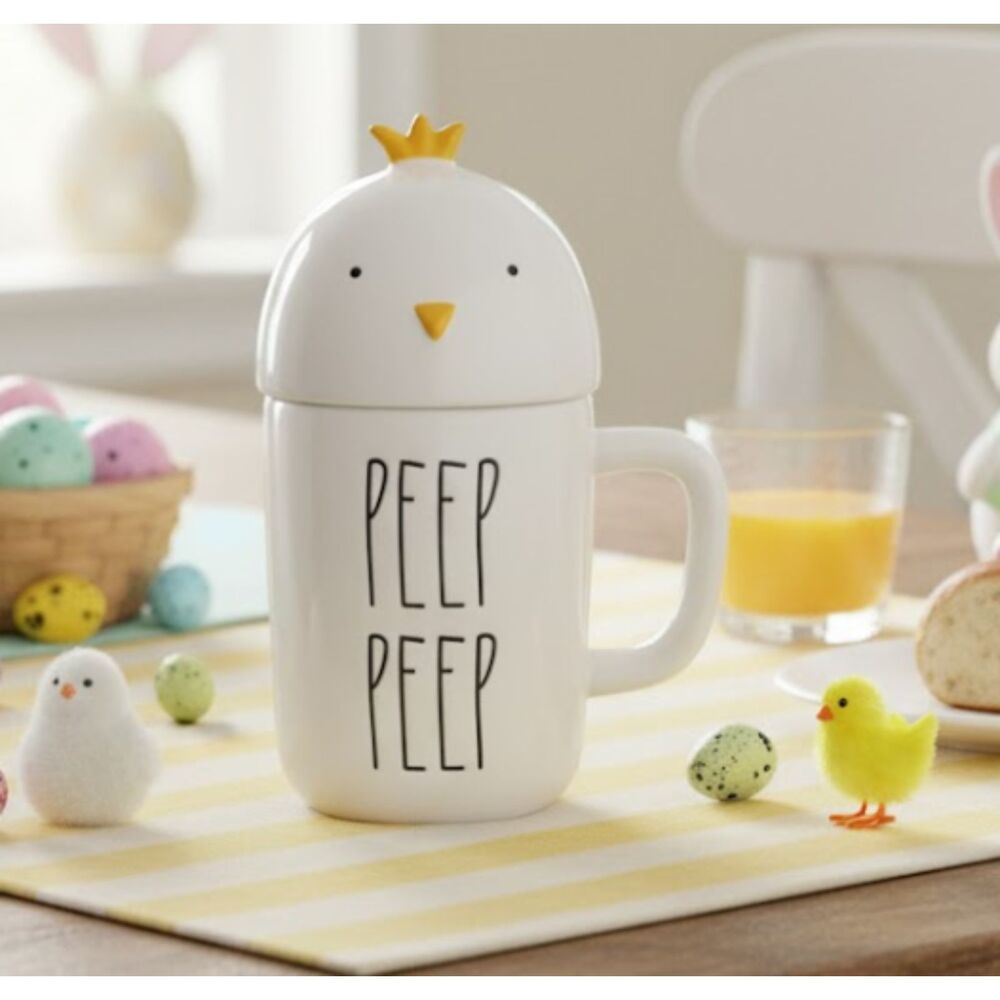 Rae Dunn Peep Peep Easter Mug with Chick Topper Spring Farmhouse Decor